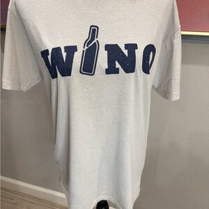 White Graphic T-Shirt with Blue 'Wino' Print
